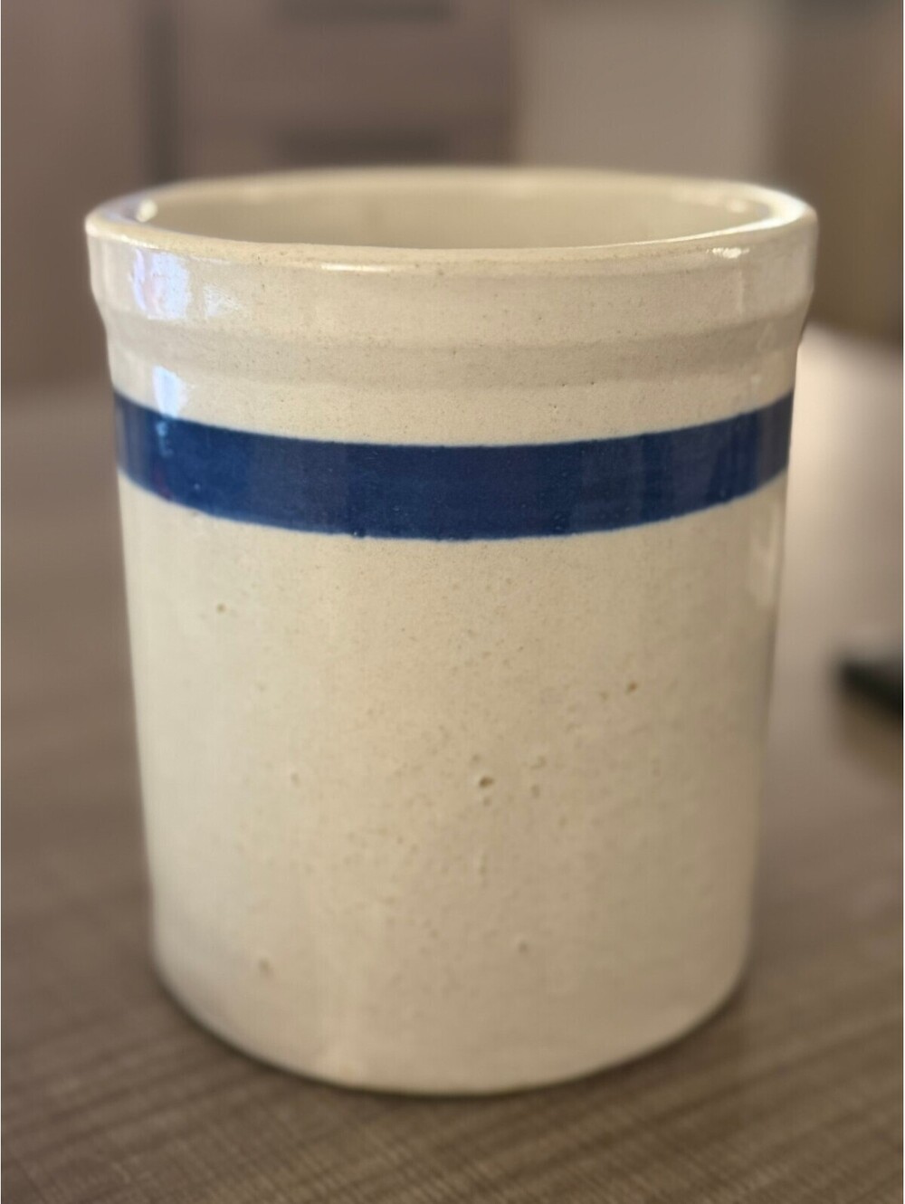 Vintage Stoneware Crock with Blue Band - Rustic Kitchen Storage Jar